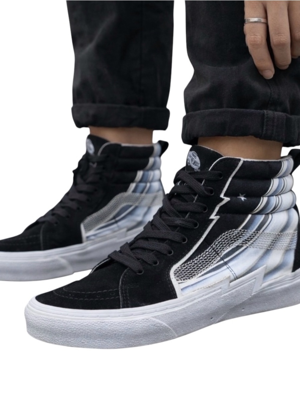 Vans Sk8-Hi Lightening Bolt Black Suede High Top Sneakers Shoes size 6.5